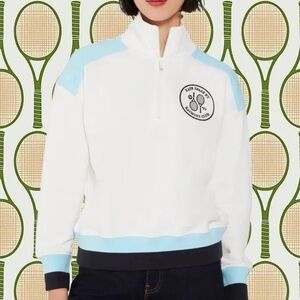 Kate Spade White and Light Blue Sweatshirt Tennis Racquet Club